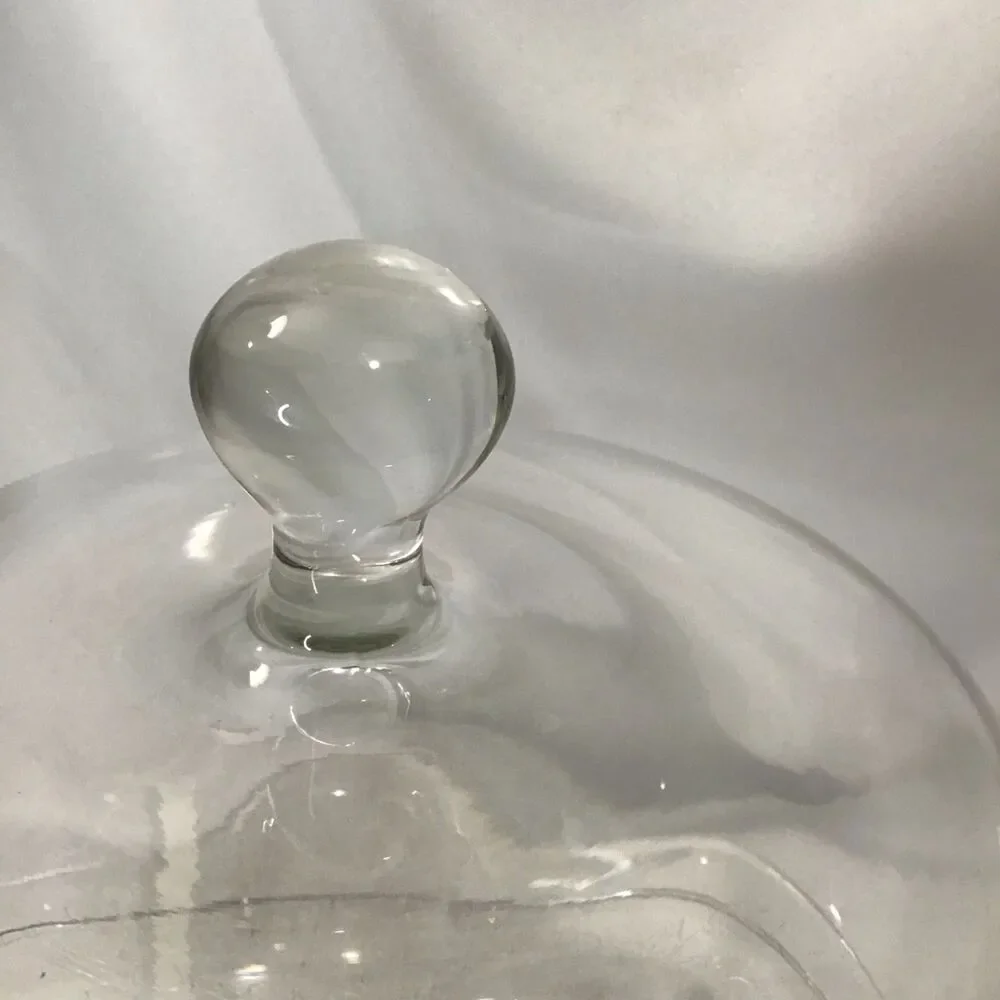 Vintage Heavy Pedestal Glass Etched Cake Stand with Glass Dome